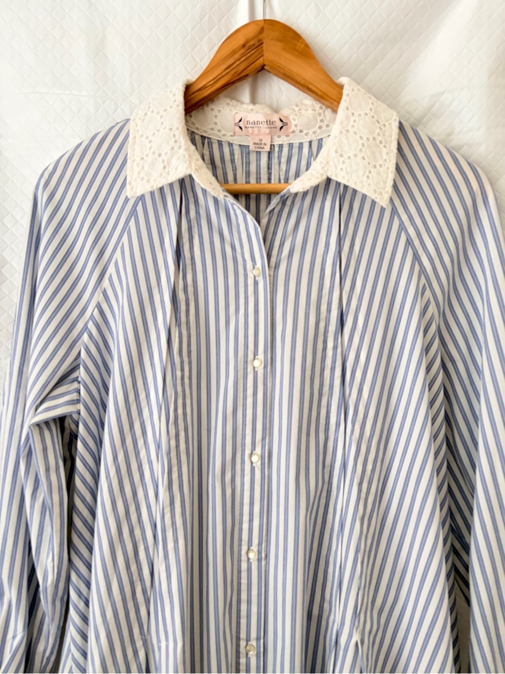 Nanette Lepore Blue and White Striped Long Sleeve Dress - Picture 5 of 7